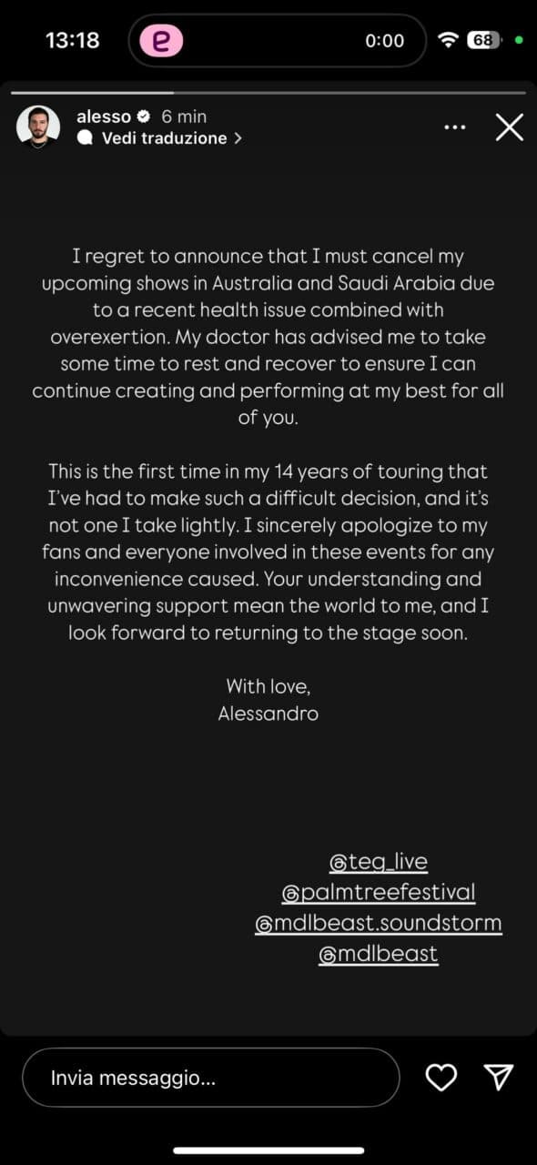 Alesso sagt Auftritte ab