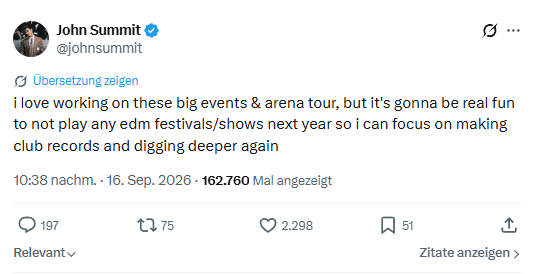 John Summit will 2027 keine EDM-Festivals spielen